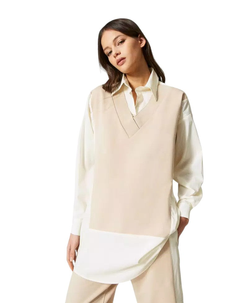 Maxi camicia in popeline con inserti Twinset