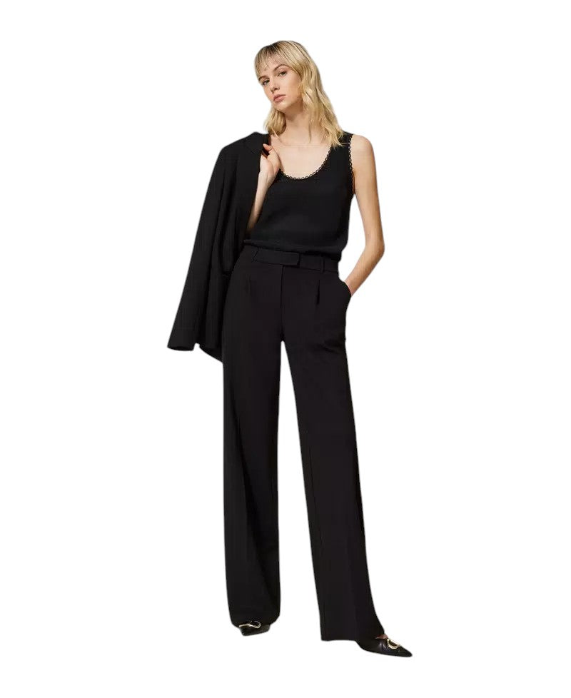 Pantaloni wide leg con fibbia Oval T Twinset