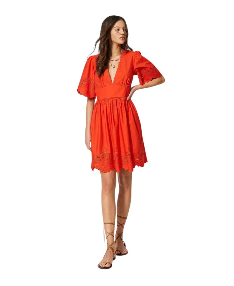 Abito corto in popeline con ricami sangallo Twinset