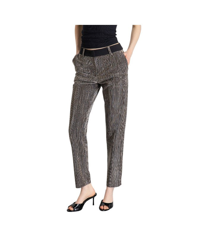 Pantalone A Sigaretta In Tecnolurex Con Cinturino In Cady • Nero-Argento - Gaëlle Paris