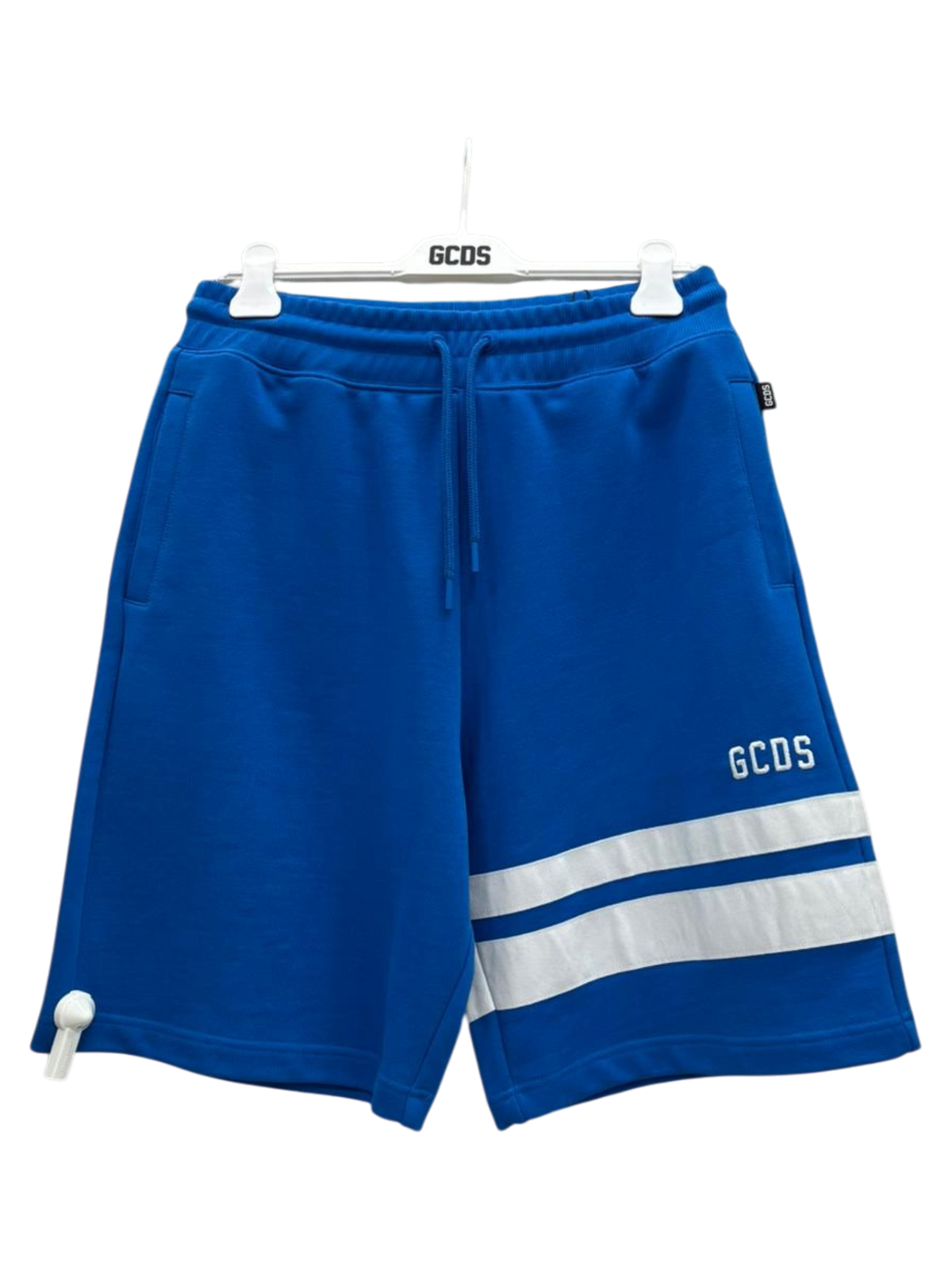 Shorts Sportivi GCDS Blu Elettrico in Felpa con Doppia Banda Bianca e Logo