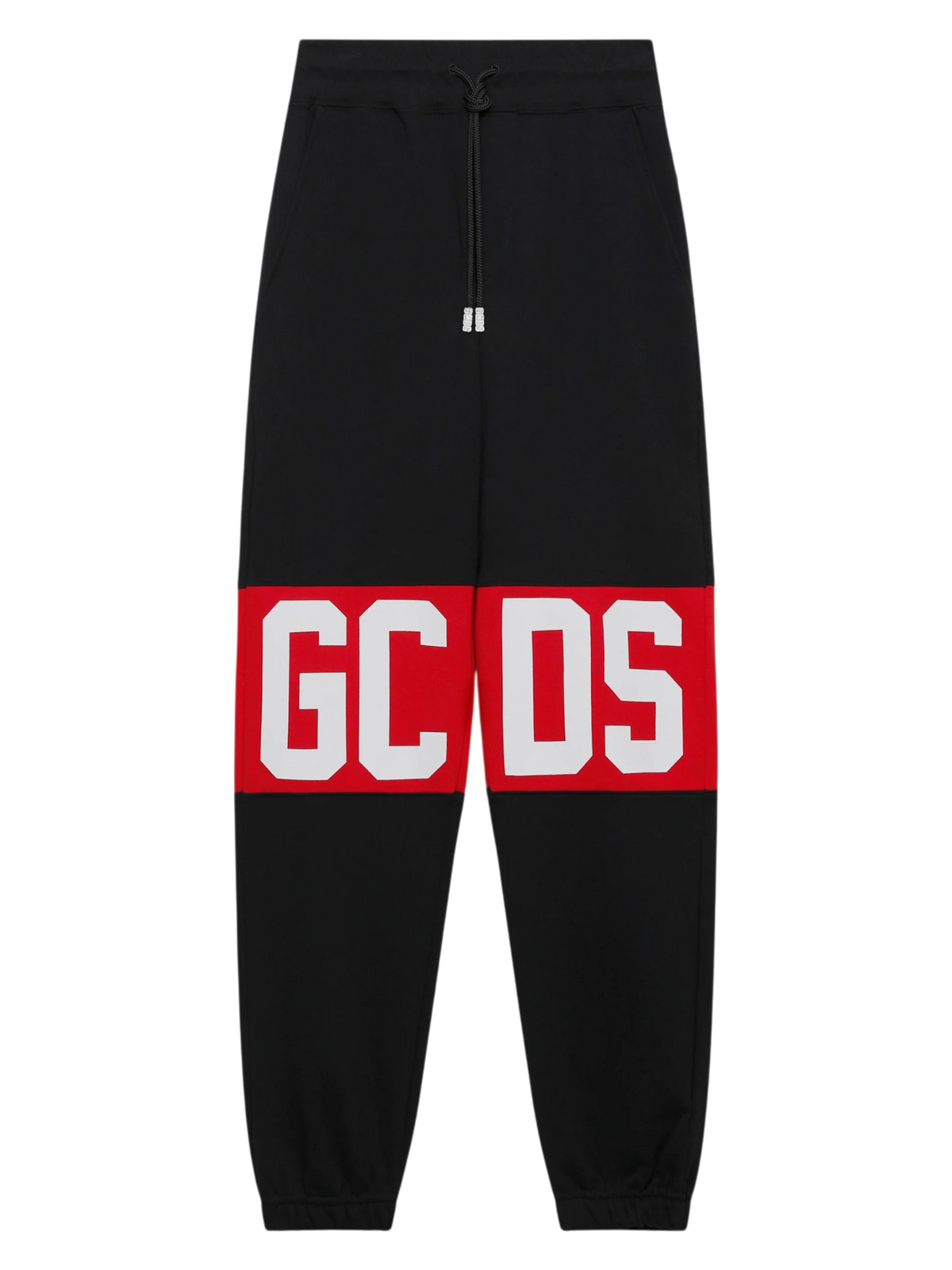 Pantaloni Jogger GCDS Neri con Banda Logo Rossa e Coulisse in Cotone