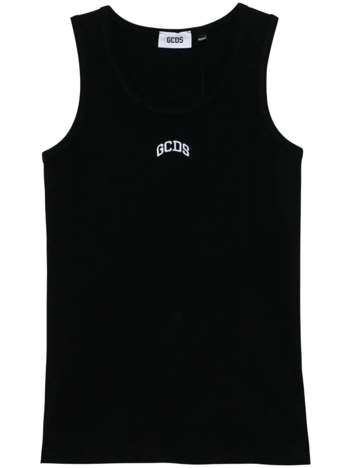 GCDS Canotta a Costine Nera con Logo Lounge Bianco