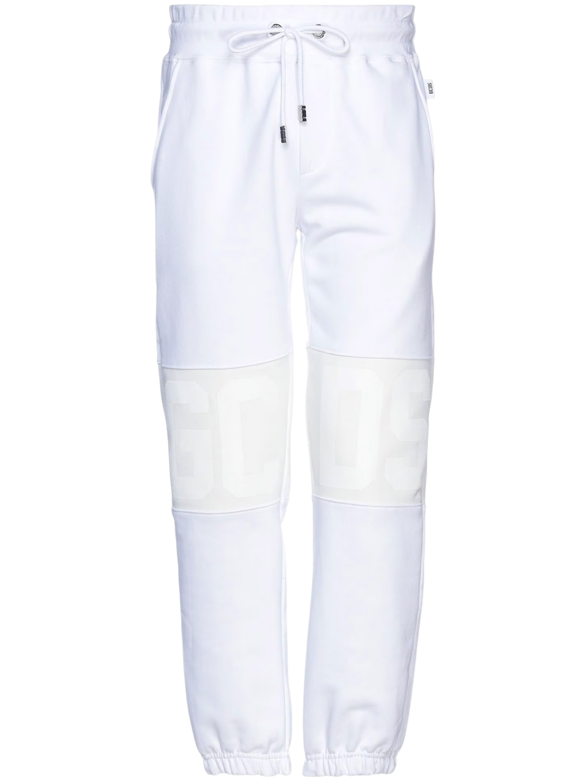 Pantaloni Jogger GCDS Bianchi in Cotone con Maxi Logo sulle Ginocchia e Coulisse