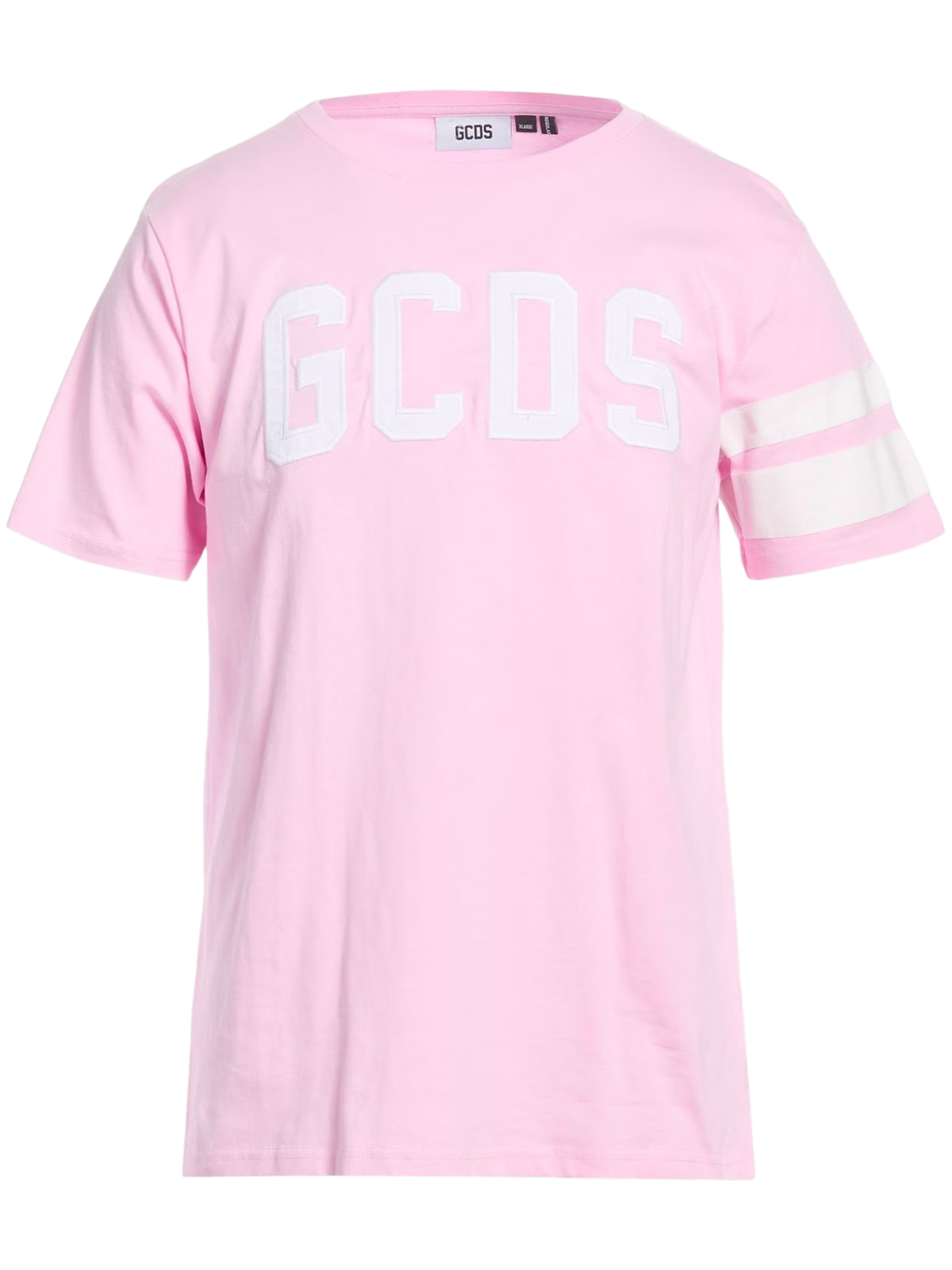 T-shirt Regular GCDS Rosa in Cotone con Maxi Logo e Bande sulla Manica