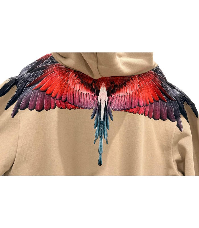 FELPA MARCELO BURLON BEIGE CON ALI ROSSE STAMPATE SUL COLLO