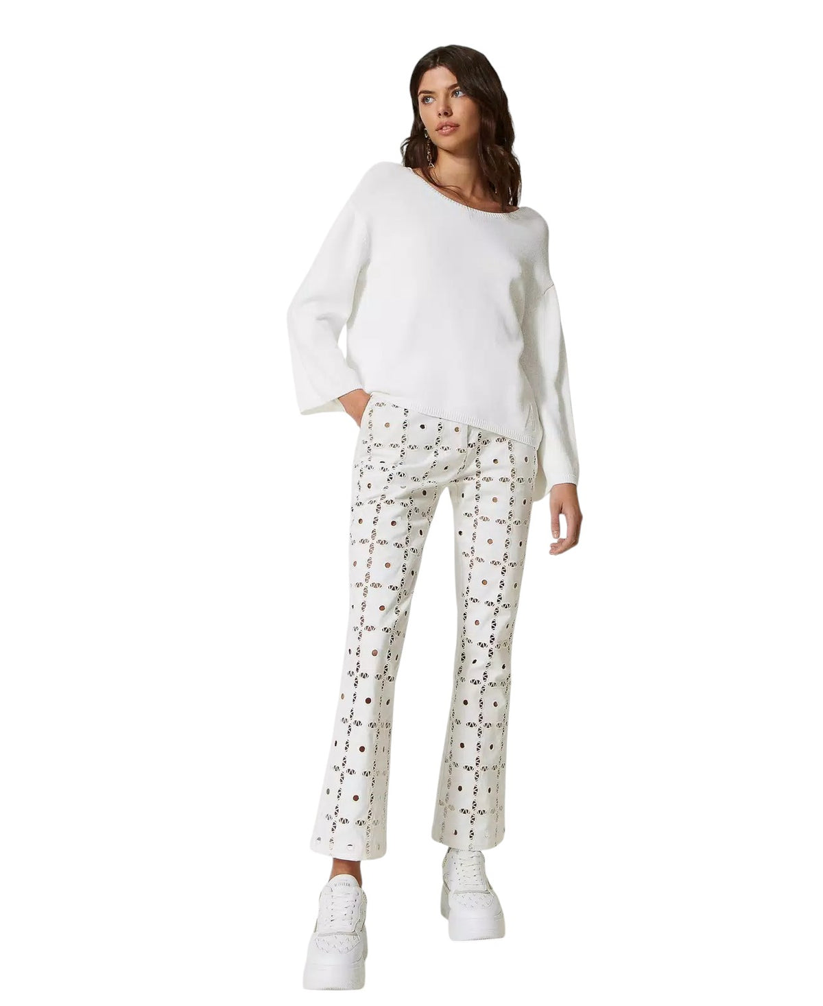 Pantaloni flare in gabardina ricamata Twinset
