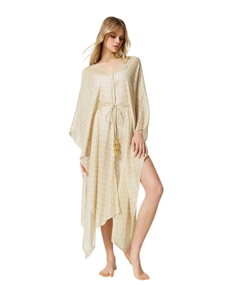 Caftano lungo in jacquard con logo T ovale Twinset