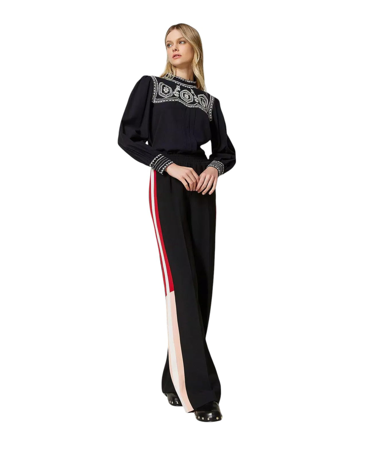 Pantaloni in cady crêpe con bande Twinset