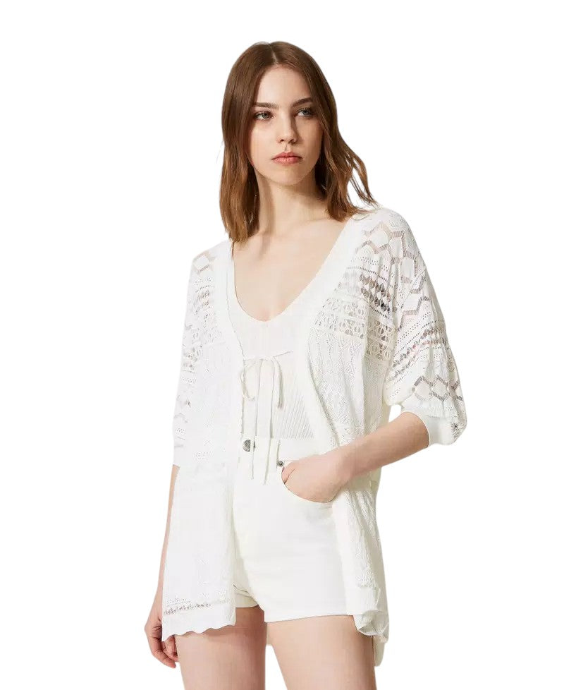 Maxi cardigan in punto pizzo Twinset