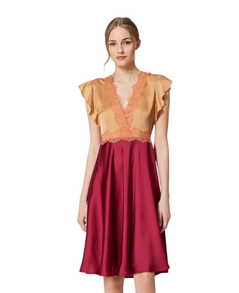 Abito longuette in raso e pizzo Twinset