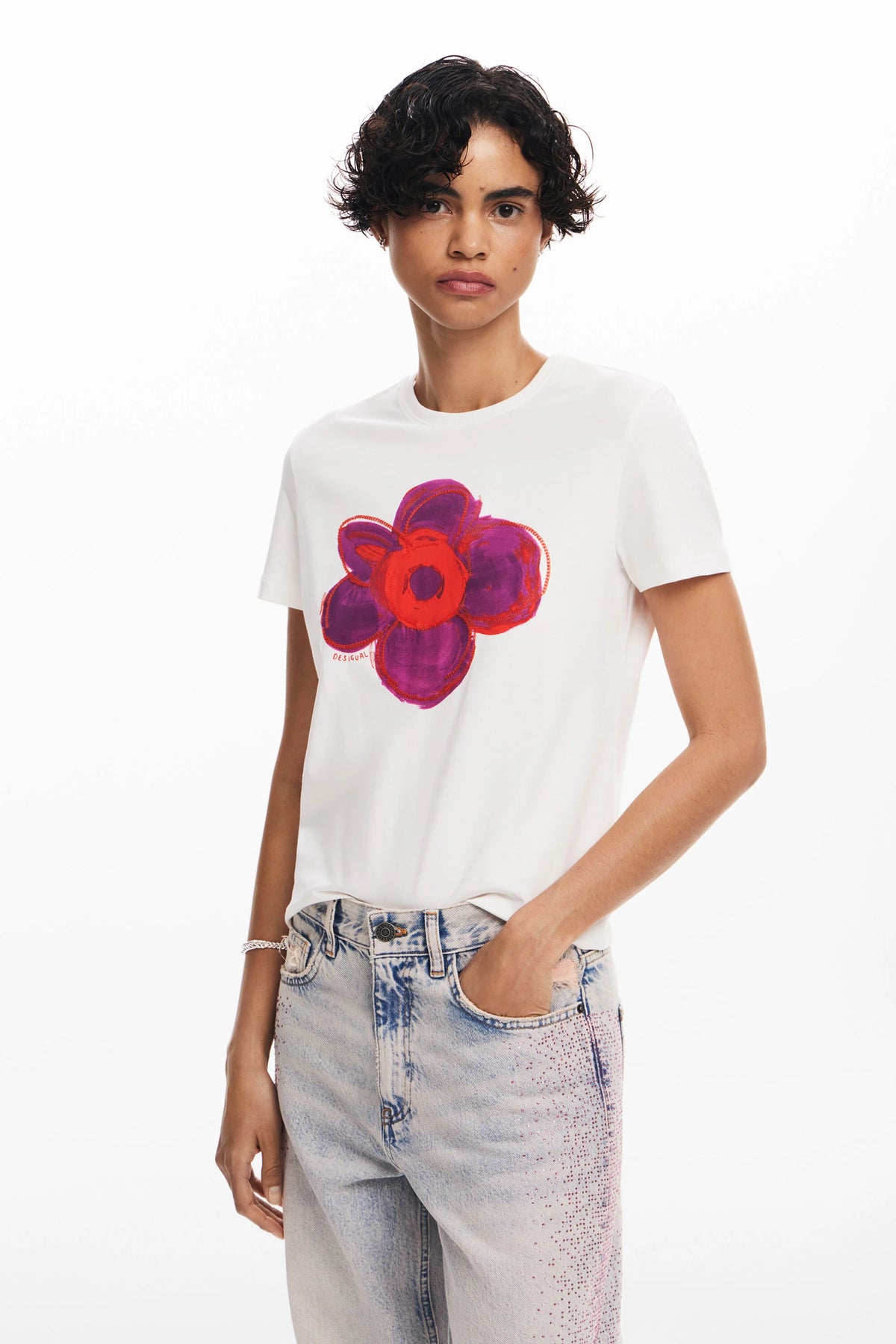 Maglietta con illustrazione di fiore - Desigual