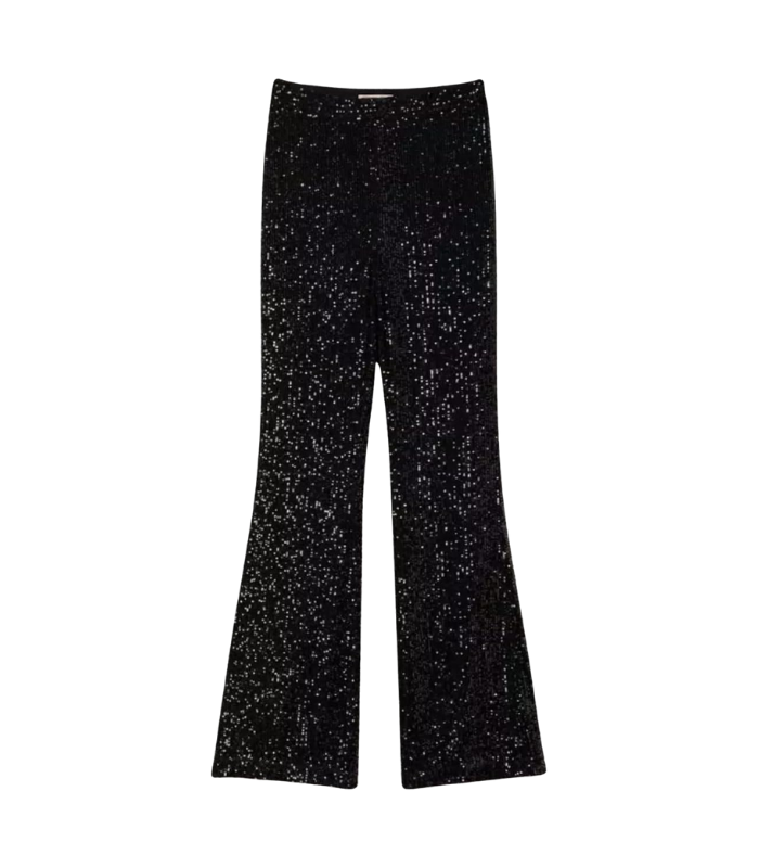Pantaloni a Zampa con Paillettes Nere Twinset