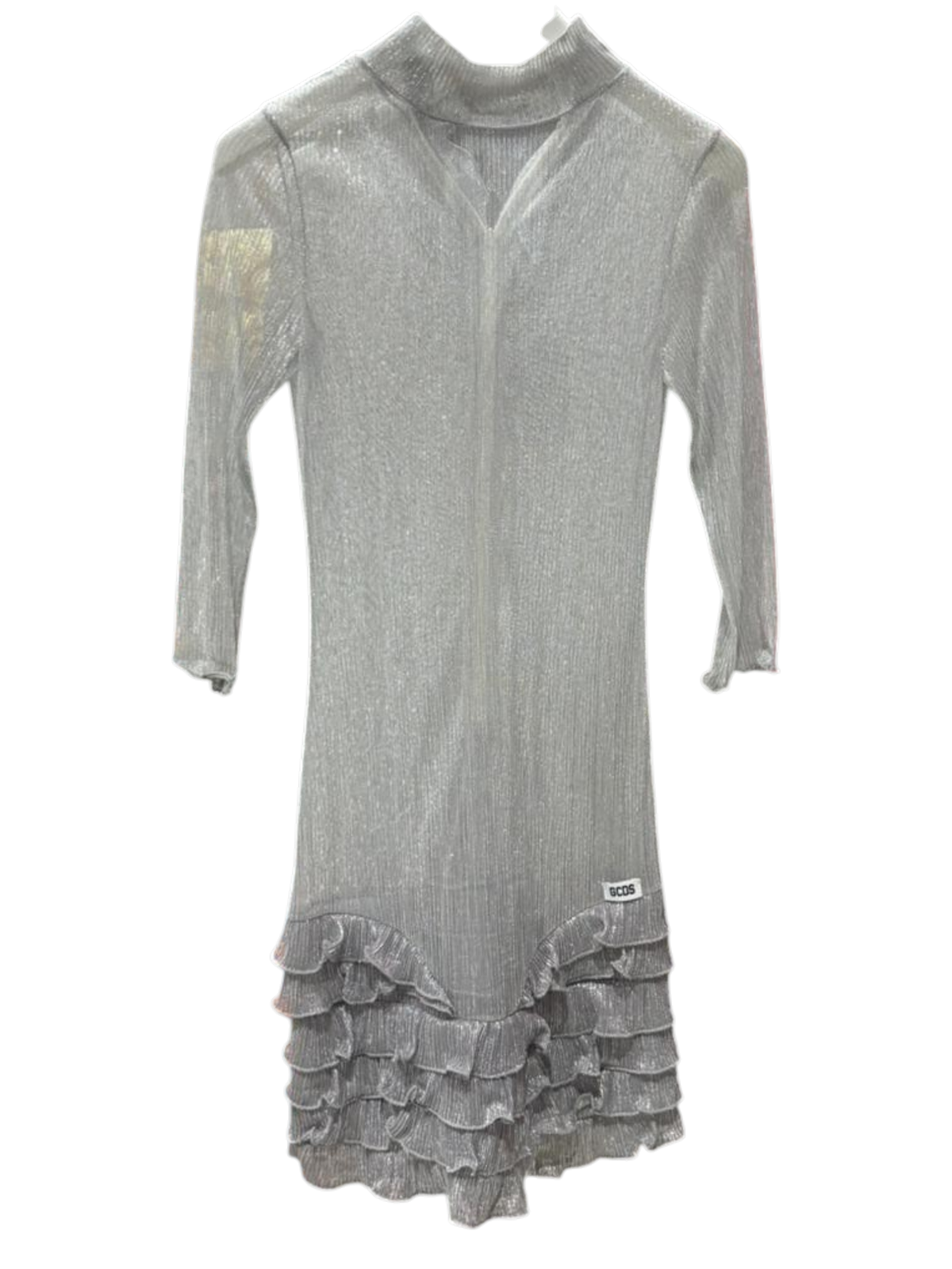 Abito Corto GCDS Donna Lurex Argento con Volant e Collo Alto