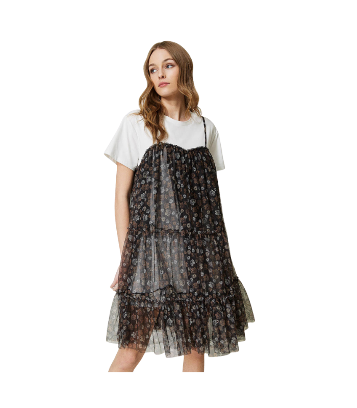 Abito corto in tulle a fiori Twinset