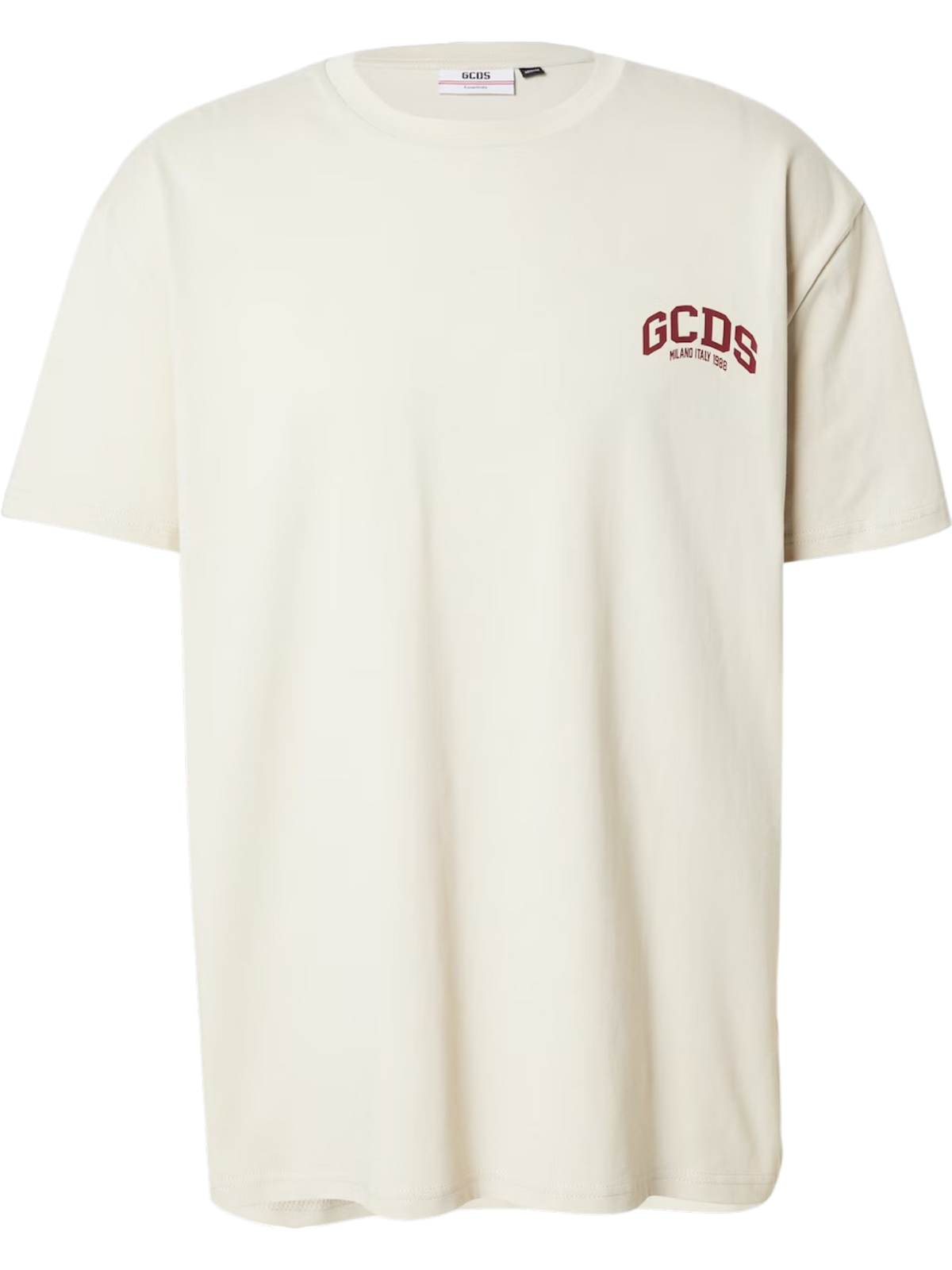 T-shirt GCDS Panna con Logo College Bordeaux e Scritta Milano Italy
