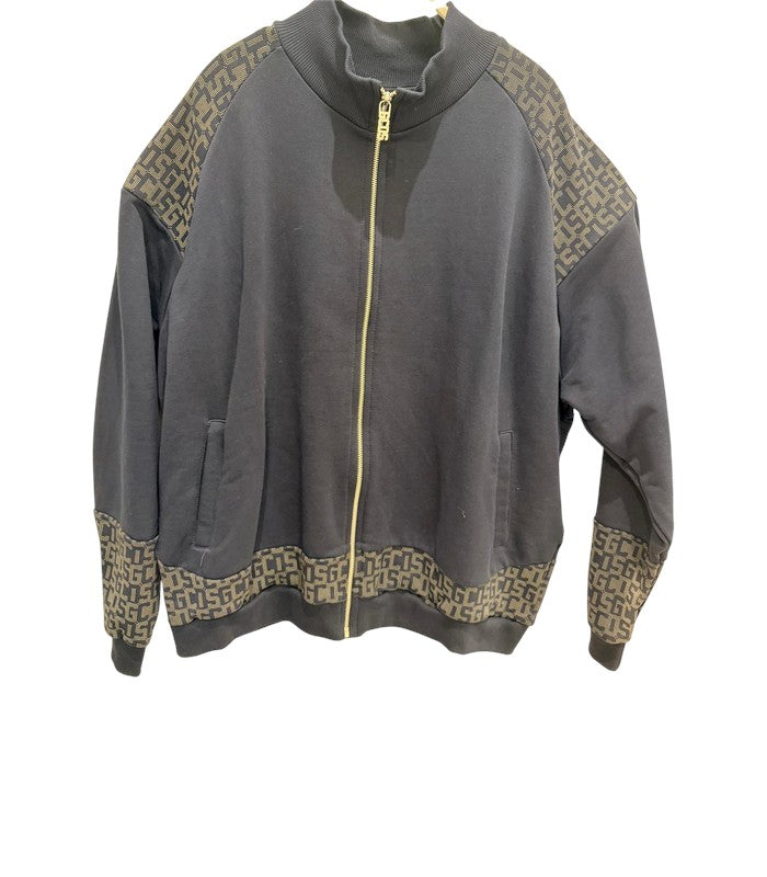 GIACCA GCDS TRACKSUIT MONOGRAM-FELPA BLU CON ZIP E LOGO JACQUARED