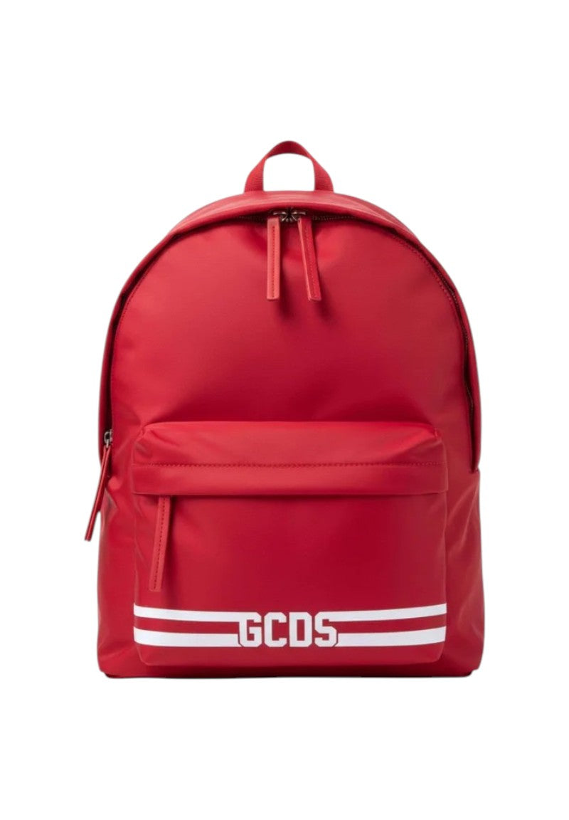 Zaino Rosso GCDS in Tessuto Tecnico con Logo Bandierina Bianco